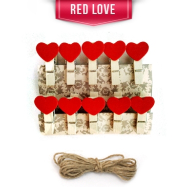 CUTE WOODEN CLIPS red love